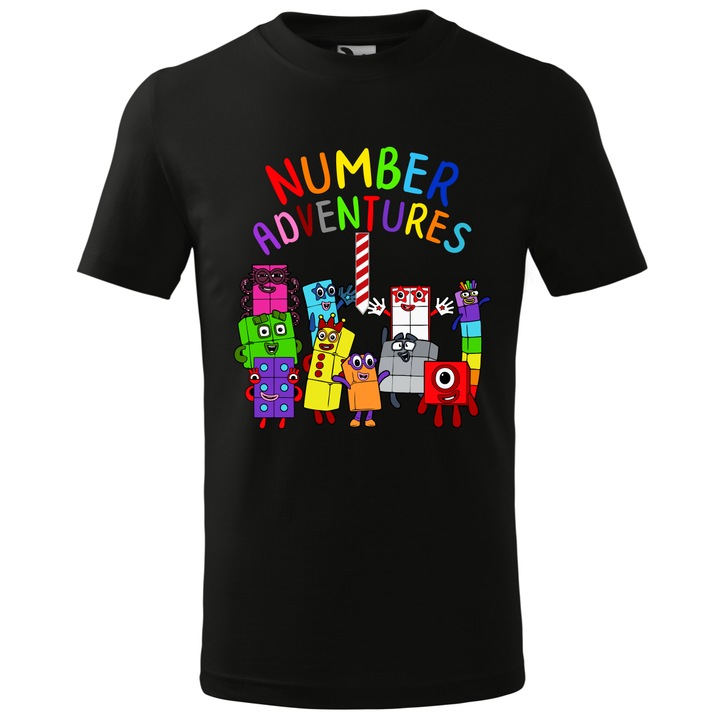 Tricou personalizat "Numberblocks 3", Negru, 6 ani, 116-128 cm