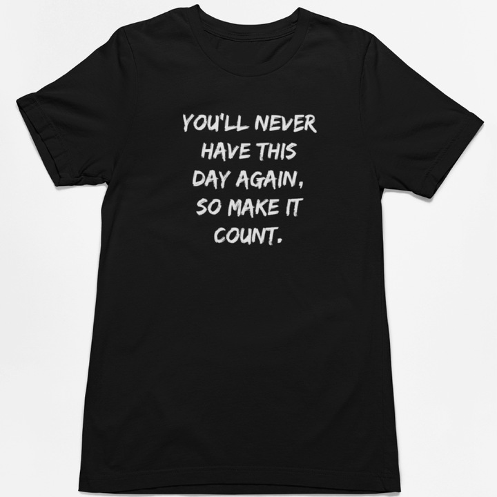 Tricou UNISEX, Joystos, Personalizat cu Mesaj Motivational "Make It Count", Negru, 100% bumbac, 165g/mp, Marime L