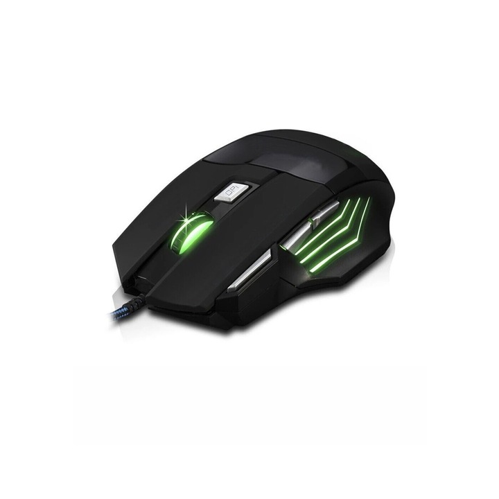 Mouse ergonomic pentru gaming, iluminare RGB, USB cu fir, 7 butoane, GamerX, ELE6223OB