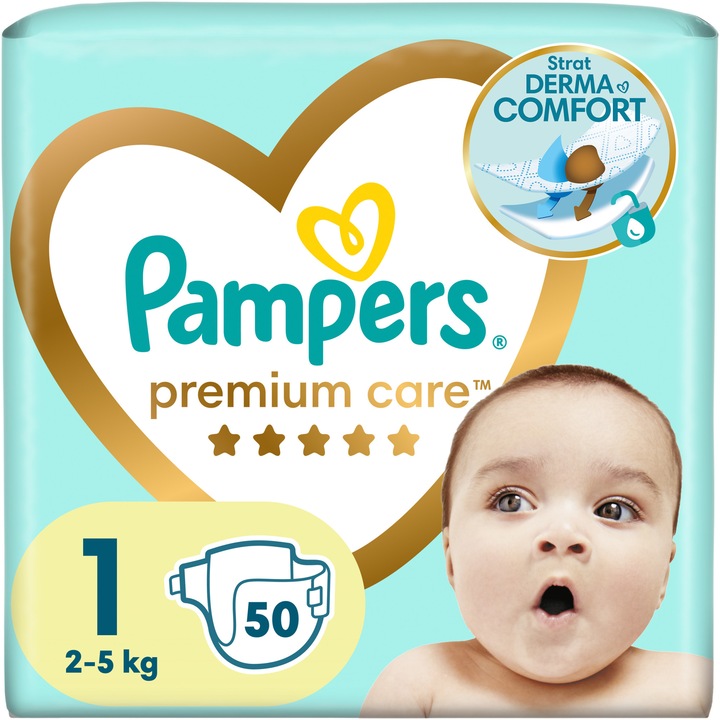 Scutece Pampers Premium Care Marimea 1, 2-5kg, 50 buc