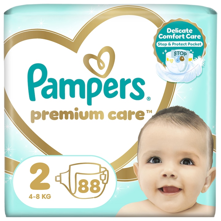Пелени Pampers Premium Care Jumbo pack, Размер 2, 4-8 кг, 88 бр