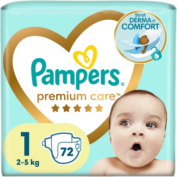 Пелени Pampers Premium Care Размер 1, 2-5 кг, 72 бр