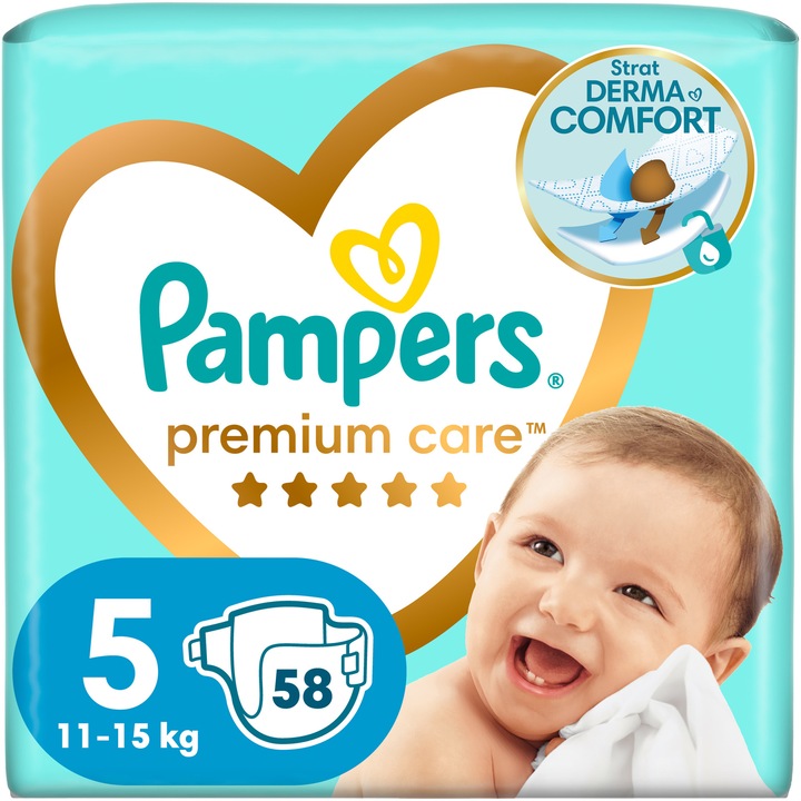 Scutece Pampers Premium Care Jumbo Pack Marimea 5, 11-16 kg, 58 buc