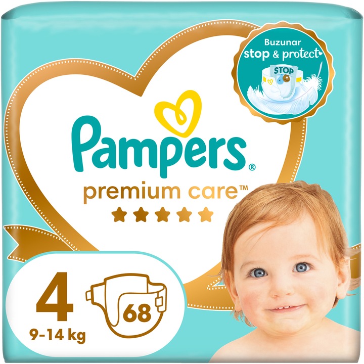 Пелени Pampers Premium Care Jumbo Pack Размер 4, 9-14 кг, 68 бр.