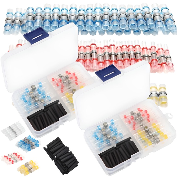 Set 100 tuburi termocontractabile, diverse dimensiuni, multicolore, cutie