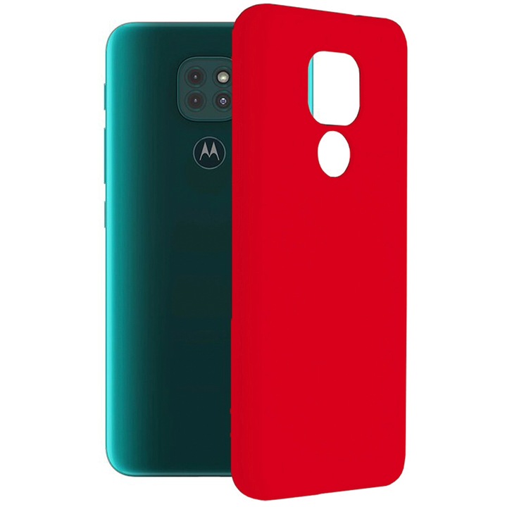 Защитен капак, кадифена вътрешност, съвместим с Motorola Moto G9 Play / E7 Plus, FONIX BloomShield, силикон, повдигнати ръбове, тънък, червен