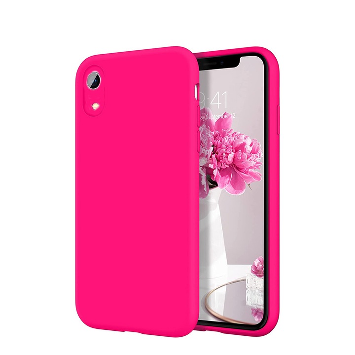 Silicone Jelly G-Tech Liquid Case, Съвместим с Apple iPhone XR, Защита на камерата, изработена от силикон, Микрофибърна вътрешност, Неоново розово