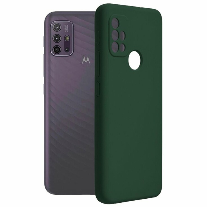 Védőburkolat, bársony belső, kompatibilis a Motorola Moto G10 / G10 Power, FONIX BloomShield, szilikon, emelt élekkel, vékony, Sötétzöld