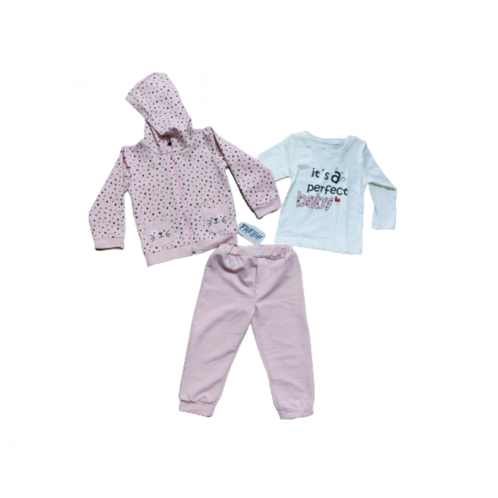 Compleu, pentru copii, 3 piese, cu stelute, roz