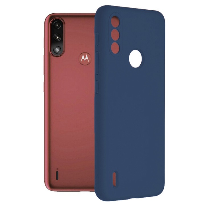 Калъф, кадифена вътрешност, съвместим с Motorola Moto E7 Power / E7i Power, FONIX BloomShield, силикон, тънък, тъмносин