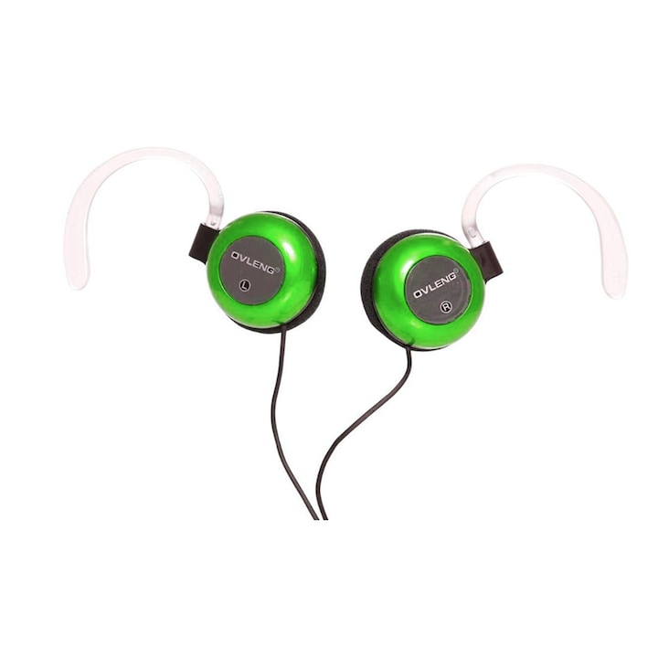 Vezetékes audio fülhallgató, Kiváló hangminőség, Sztereó, Fül felett, Ovleng E618MV, Zöld