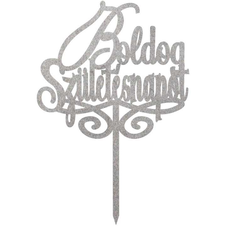 Tortadísz Boldog Születésnapot, Inedit Print, TC495, Ezüst, 15 cm
