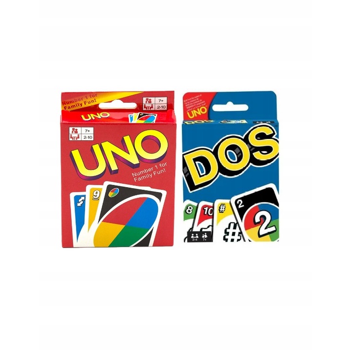2x családi játék 2 az 1-ben UNO és UNO DOS!, Mattel, Multicolor