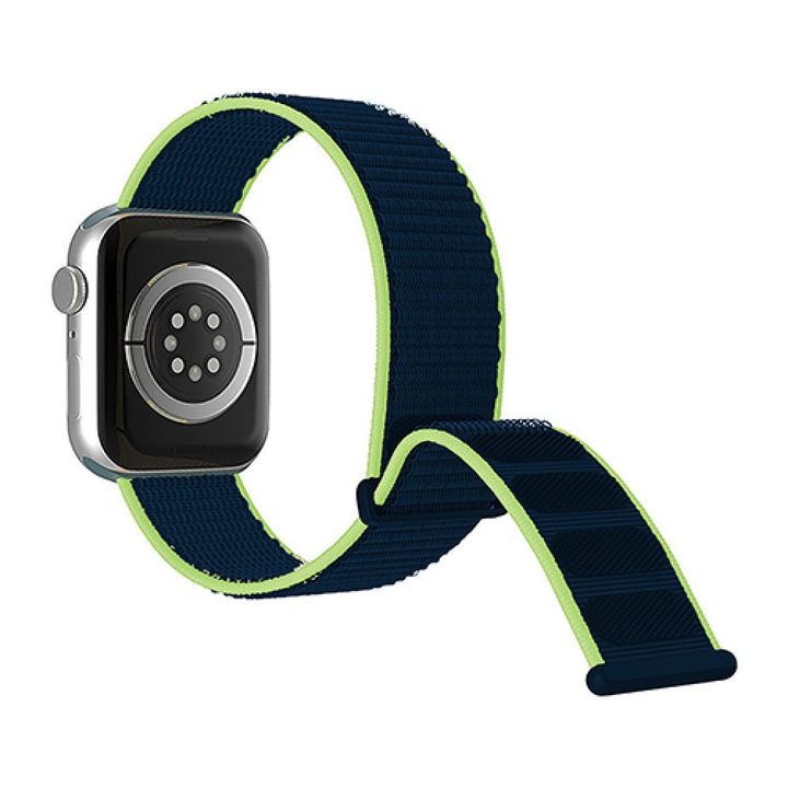 Curea Nylon compatibila cu Apple Watch SE3/SE2/SE/11/10/9/8/7/6/5/4/3/2/1 - 38/40/41/42MM CASEY STUDIOS™, Ajustabila, Respirabila, din Nailon, Material Textil, Albastru Lime