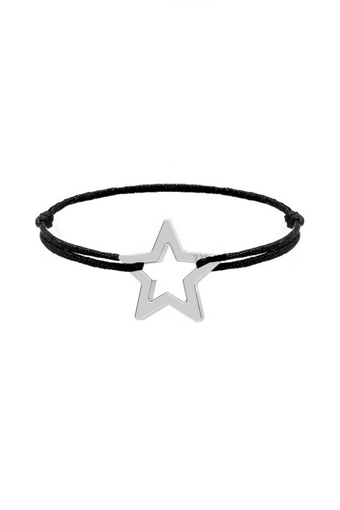 Inel cu snur negru si pandantiv din Argint 925 in forma de stea decupata, masura ajustabila, aniversare, sarbatori, martisor