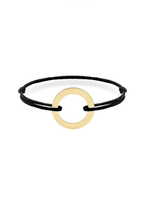 Inel cu snur negru si pandantiv din Aur 585 de 14k in forma de cerc decupat, masura ajustabila, aniversare, sarbatori, martisor