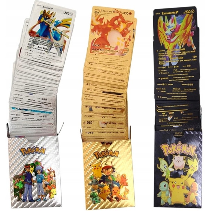 Set 3 pachete carti Pokemon, 3in1, 165 bucati, Multicolor