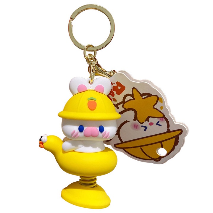 Kulcstartó, Fém/Textil, 7,1 x 4,7 cm, Fehér/Sárga