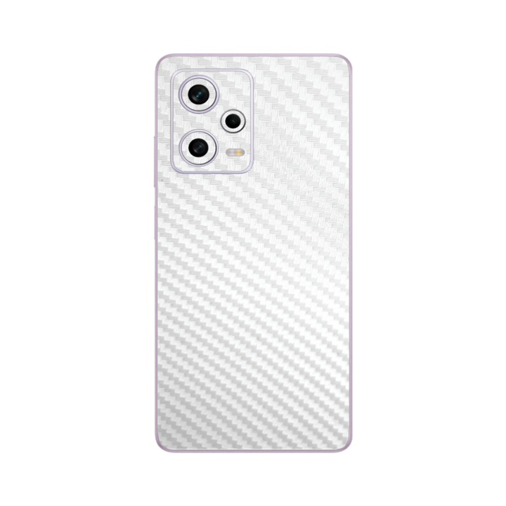 Folie iSkinz pentru Xiaomi Redmi Note 12 Pro - Carbon Alb 360 Cut, Skin Adeziv Full Body Cover, Protectie Carcasa Spate si Laterale