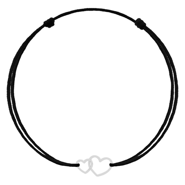 Bratara cu pandantiv Inimi din Argint 925, snur negru reglabil