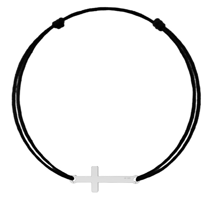 Bratara cu pandantiv cruce din Argint 925, snur negru reglabil