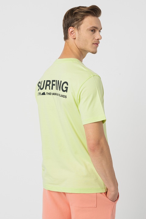 GAP, Тениска от органичен памук с щампа, Светлозелен/Черен