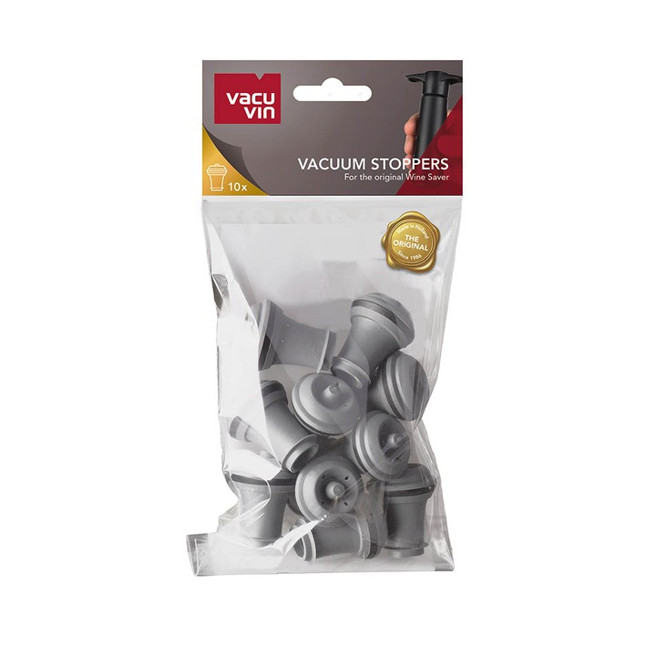 Set dopuri de vin, Vacu Vin, 10 bucati, Gri