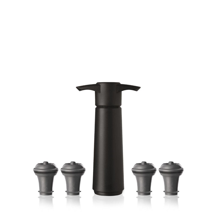 Set dopuri de vin si pompa vid, Vacu Vin, Cauciuc, Negru