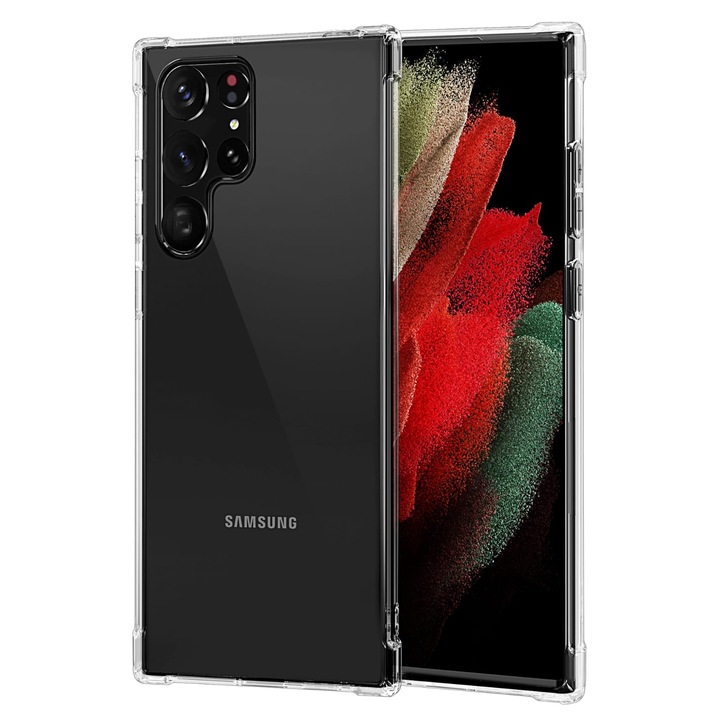 Противоударен силиконов калъф, съвместим с Samsung Galaxy S22 ULTRA, Прозрачен