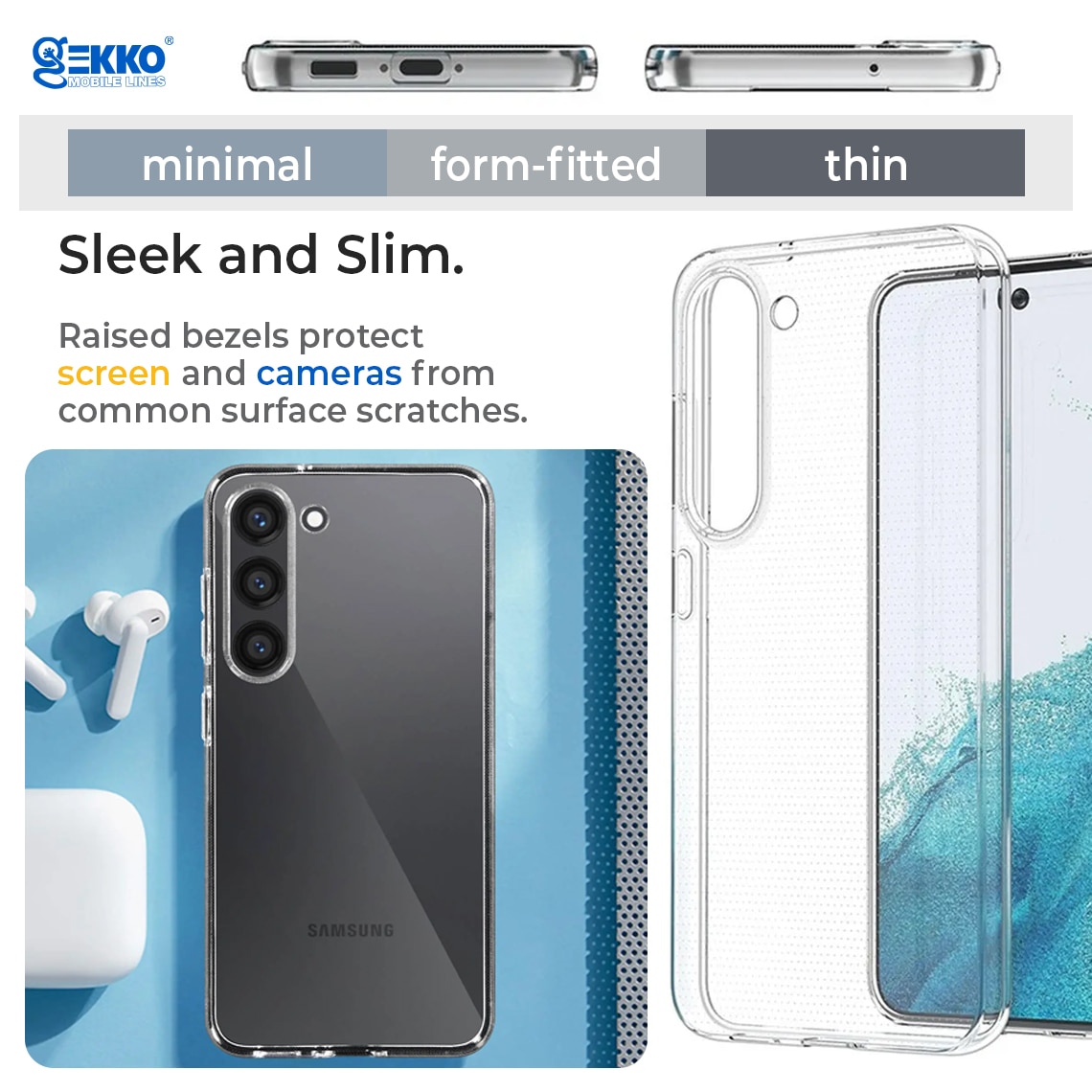 Husa pentru Samsung S23, din silicon gel, Clear, Ultrasubtire 0.3mm, Gekko, Transparenta