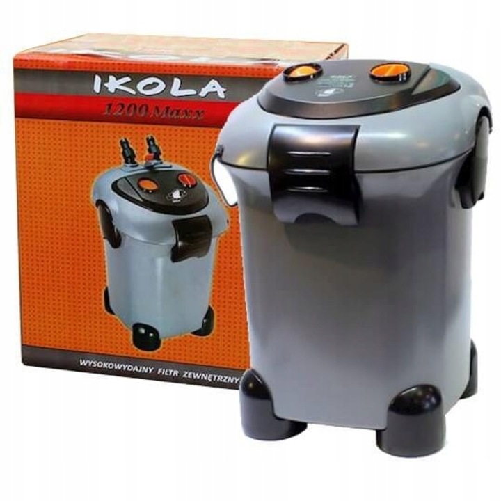 Filtru extern pentru acvariu FZD 1200 l, IKOLA, 2400 l/h, Apa dulce, Gratuitati incluse, Negru/Gri