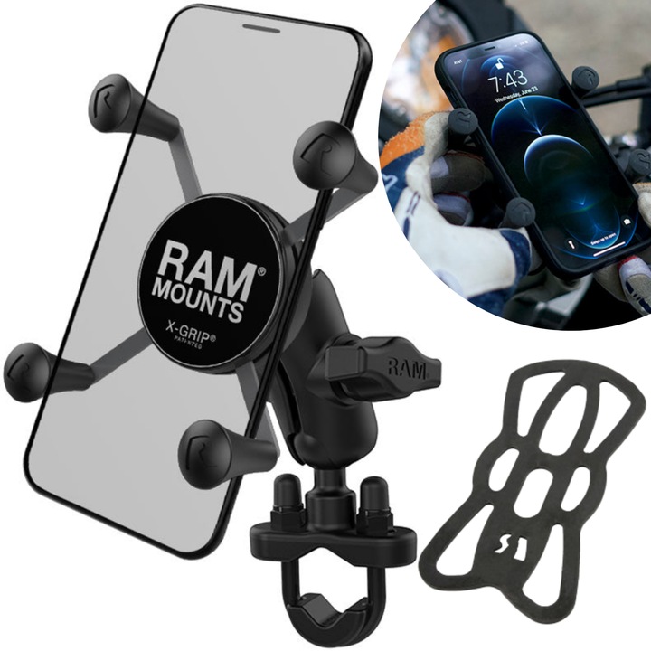 Suport telefon X-Grip, Ram Mounts, Aluminiu, 0.5 - 1.25 inch, Negru/Argintiu, RAM-B-149Z-A-UN7U