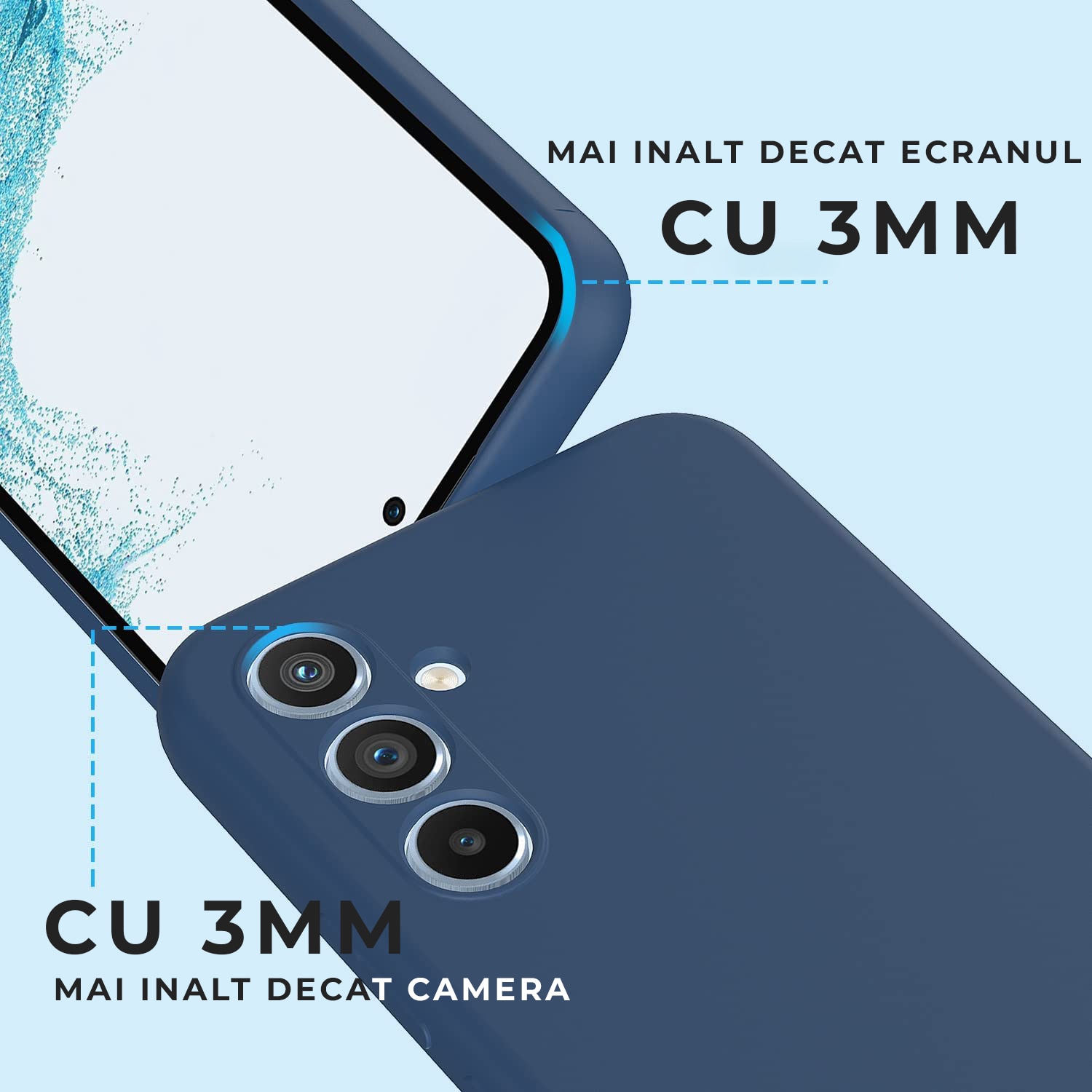 Husa Daden® Soft Silicone pentru Samsung A34 5G, Albastru, Ultra Slim, Interior din microfibra