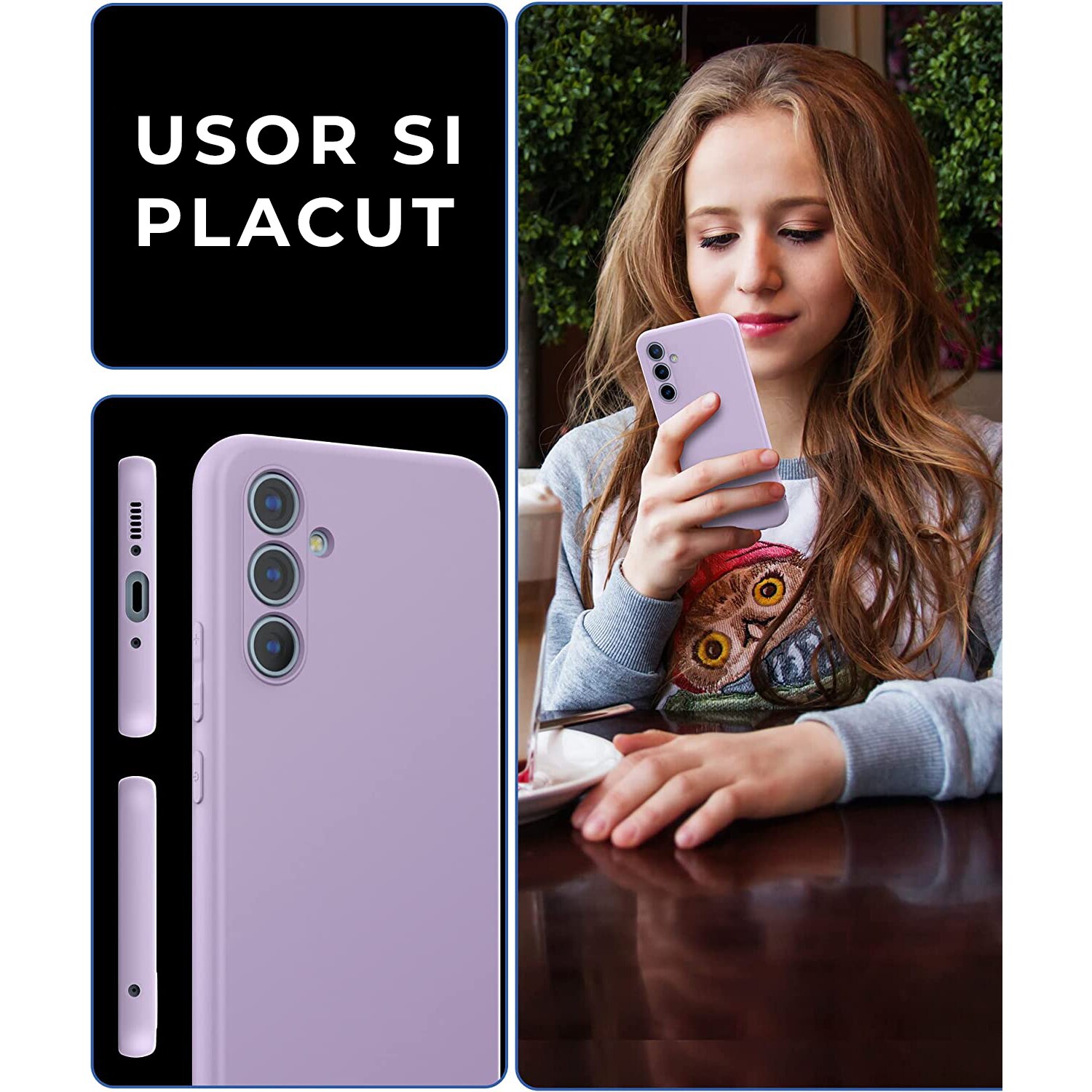 Husa Daden® Soft Silicone pentru Samsung A34 5G, Mov, Ultra Slim, Interior din microfibra