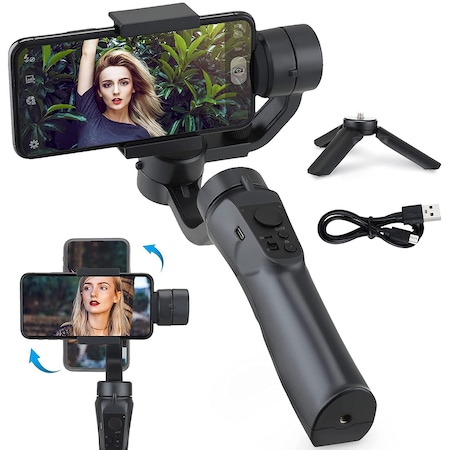 Sistem de stabilizare gimbal cu 3 axe pentru telefoane mobile, Include Trepied, Aplicatie dedicata, Universal