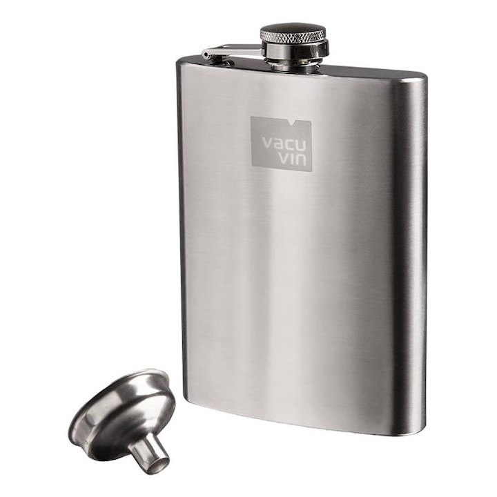 Butelca clasica + palnie, Vacu Vin, Inox, 0.23 l, 9.6 x 18 x 2.8 cm, Argintiu