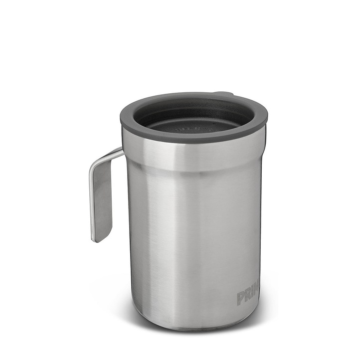 Thermal utazó bögre fogantyúval, PRIMUS, Rozsdamentes acél 300ml, Ezüst