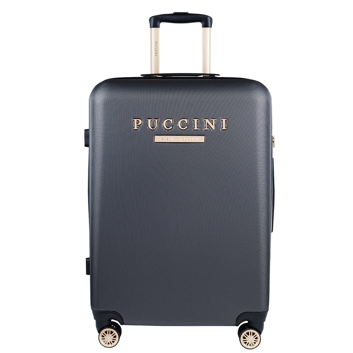 Valiza medie, Puccini, Plastic, 68x39x25CM, 68L, Negru/Auriu
