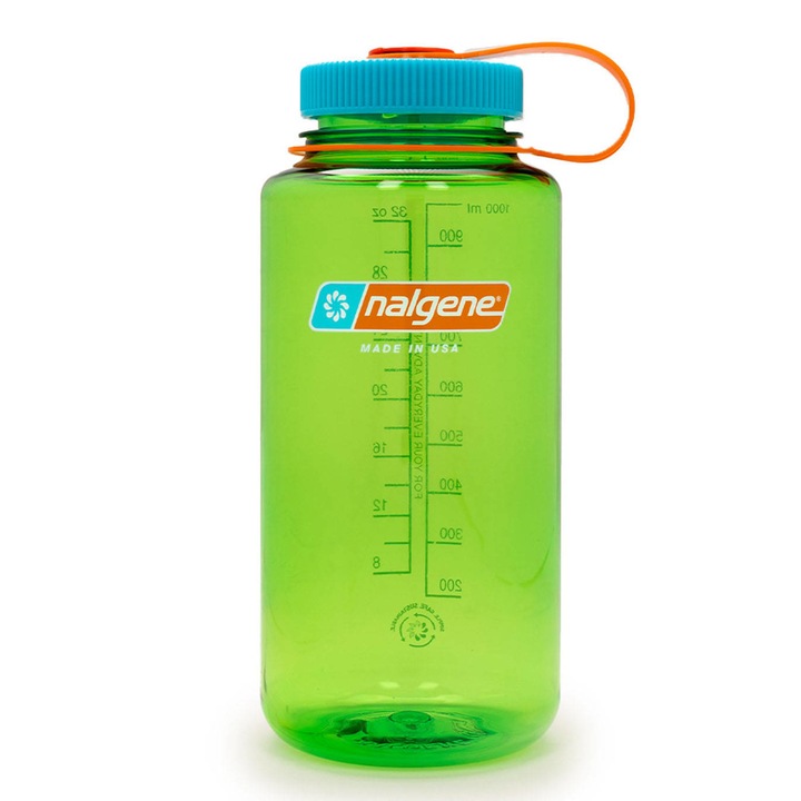 Бутилка за пътуване Nalgene Wide Mouth Sustain 1 л, без BPA/BPS, Рециклируема, Лека, Зелена