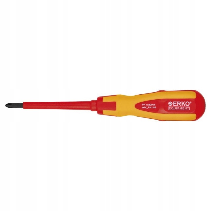 CrossPhilips szigetelt csavarhúzó, ERKO, 80 mm-es tengely, PH1 tűs hegy, sárga/piros