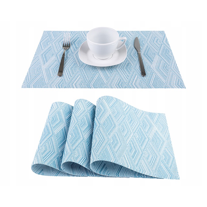 Suport pentru farfurie, PVC, 30 x 45 cm, Impermeabil, Alb/Albastru