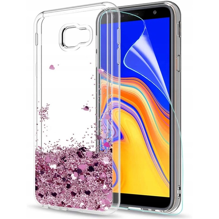 Husa pentru Samsung Galaxy J4 2018, Gel siliconic, Transparent/Roz