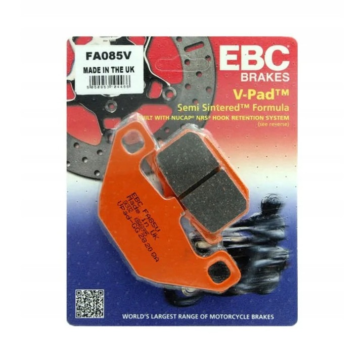 Комплект спирачни накладки FA085V, EBC, преден/заден монтаж, оранжев