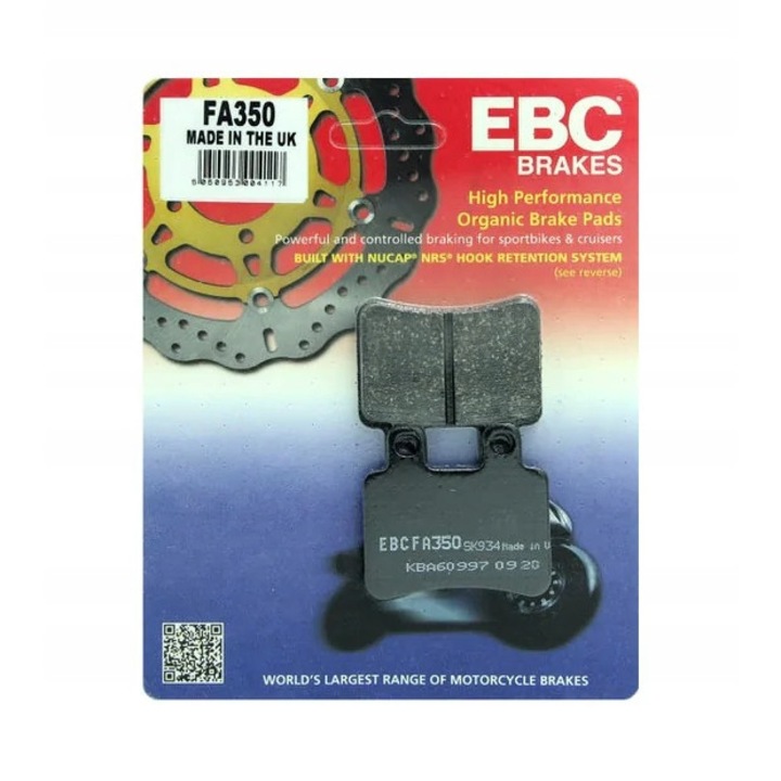 Fékbetét készlet motorkerékpárhoz FA350, EBC, első/hátsó rögzítés, szürke