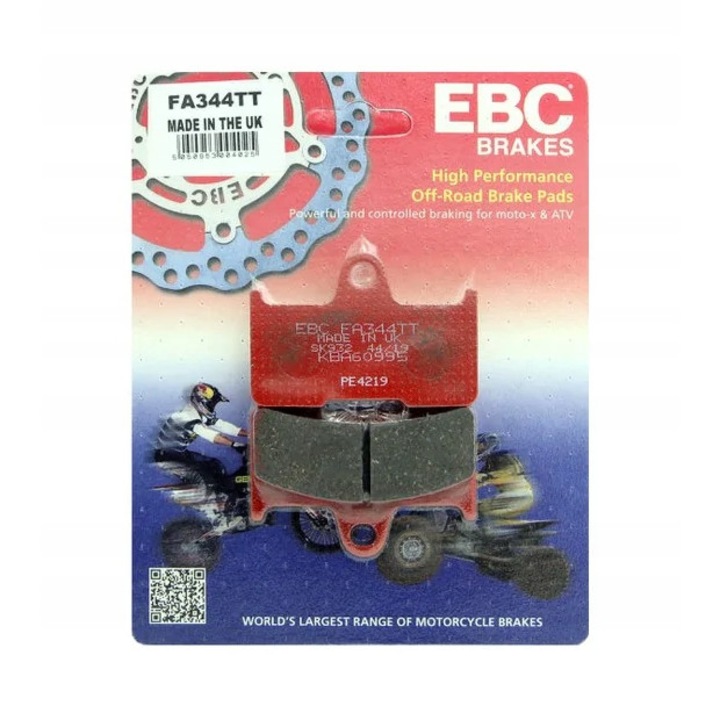 Set 2 placute de frana pentru motocicleta FA344TT, EBC, Montare spate, Rosu