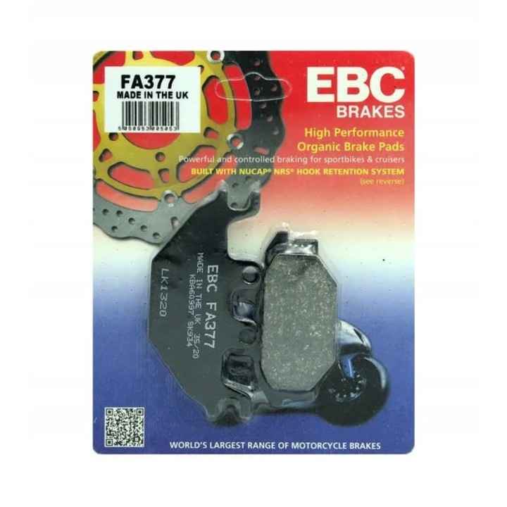 Set placute de frana pentru motocicleta FA377, EBC, Montare fata/spate, Gri