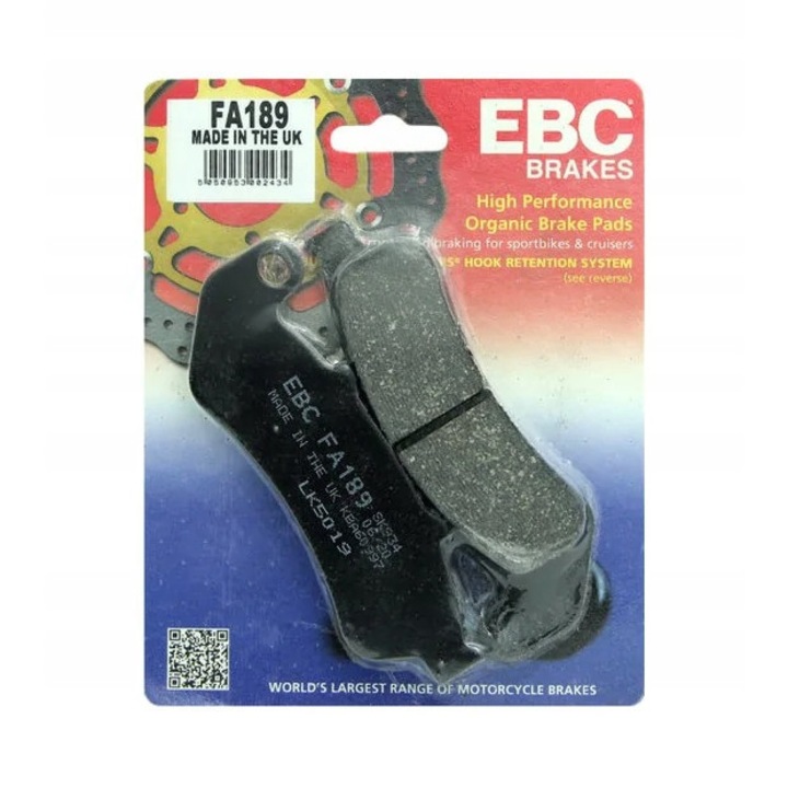 Set placute de frana pentru motocicleta FA189, EBC, Montare fata/spate, Gri