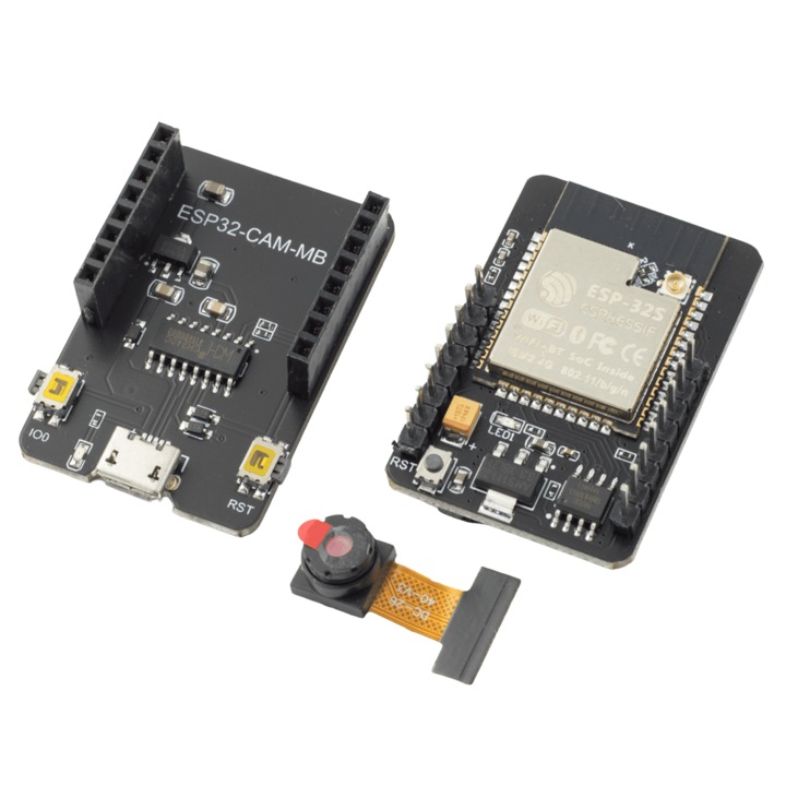 Placa ESP32 cu camera WiFi ESP32-CAM + BLE 4.2 + programator dedicat, Negru