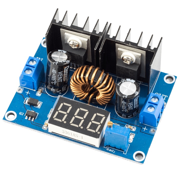 Бак конвертор, XL4016, 1.25-36V, 8A, DC-DC, С волтметър, Многоцветен