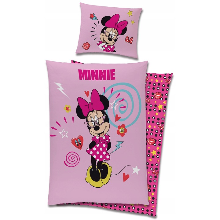 Minnie Mouse gyerek ágyneműgarnitúra, Carbotex, pamut, 160 x 200 cm, rózsaszín